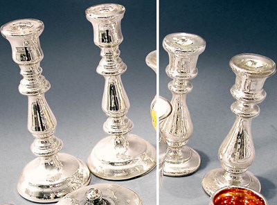 Lot 304 - Two Pairs of Mercury Glass Candlesticks Height...