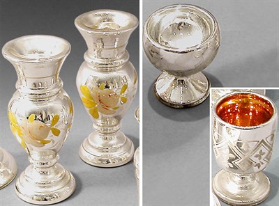 Lot 301 - Pair of Enameled Mercury Glass Vases and Two...