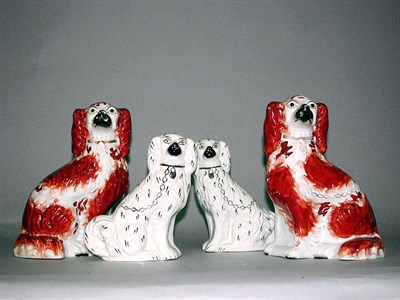 Lot 173 - Two Pairs of Staffordshire Pottery Spaniels...