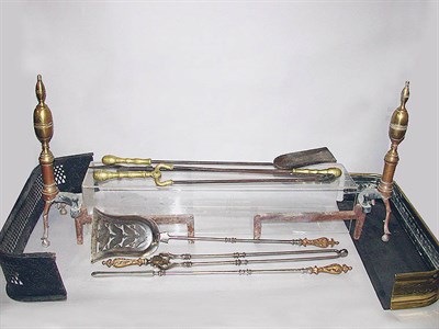 Lot 127 - Group of Brass Fireplace Accessories...