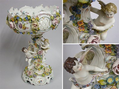 Lot 648 - Continental Floral Encrusted Figural Compote...