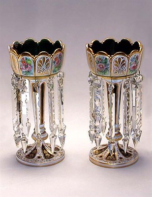 Lot 117 - Pair of Bohemian Cased Glass Lustres Each milk...