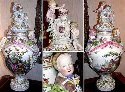 Lot 183 - Pair of German Porcelain Covered Urns Each...