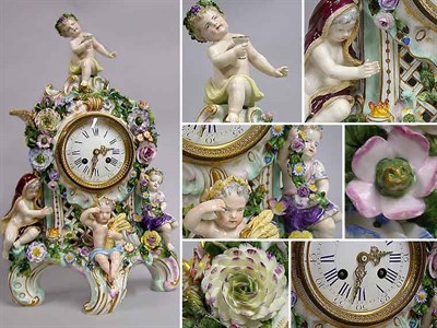 Lot 148 - Continental Porcelain Floral Encrusted Figural...
