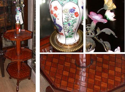 Lot 414 - Louis XVI Style Parquetry Three-Tier Table...