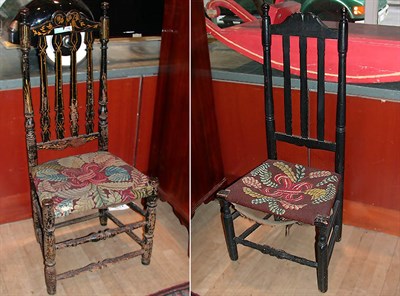 Lot 295 - Two Black Painted Spindle Back Side Chairs One...