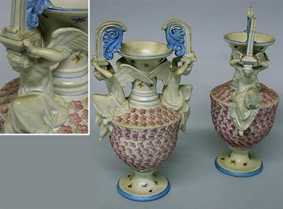 Lot 381 - Pair of Dresden Porcelain Two-Handled Urns