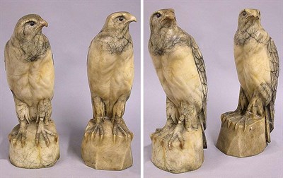 Lot 370 - Pair of Art Deco Alabaster Figures of Falcons...