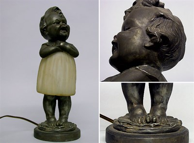 Lot 724 - Patinated-Metal and Frosted Glass Boudoir Lamp...