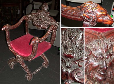 Lot 282 - Renaissance Revival Mahogany Savonarola Chair