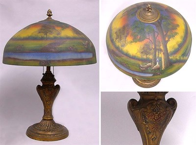 Lot 283 - Reverse Painted Glass Lamp Depicting a spring...