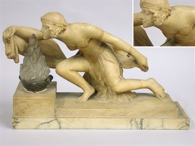 Lot 710 - Art Nouveau Alabaster Lamp Carved as a...