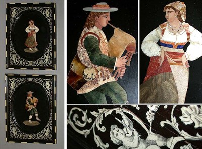 Lot 138 - Pair of Pietra Dura Plaques Each in an ivory...