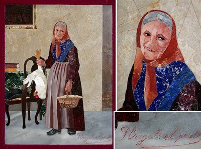 Lot 136 - Pietra Dura Plaque Depicting an old woman with...