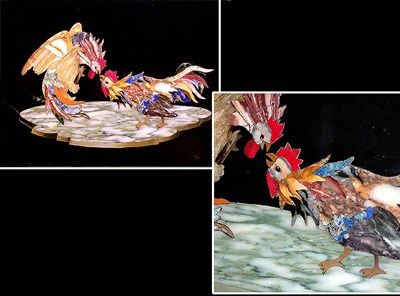 Lot 141 - Pietra Dura Plaque Depicting two cocks...