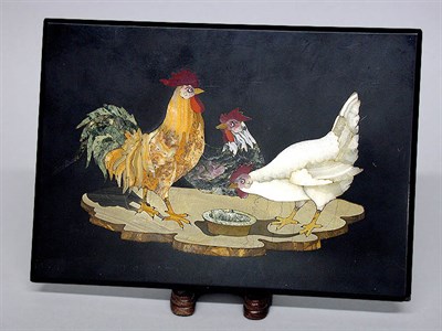 Lot 140 - Pietra Dura Plaque Depicting two hens and a...