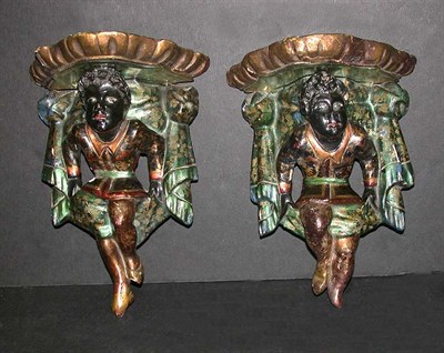 Lot 595 - Pair of Venetian Polychrome Wood Blackamoor...