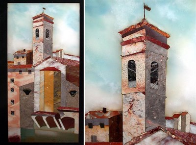 Lot 137 - Pietra Dura Plaque Depicting a tower. Height...