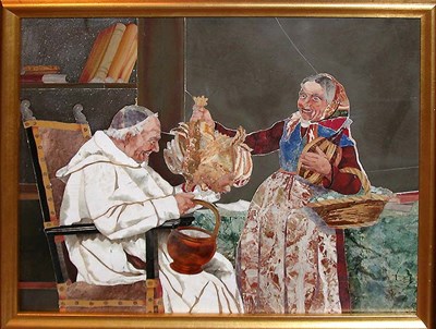 Lot 135 - Pietra Dura Plaque Depicting an old woman and...