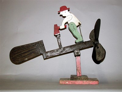 Lot 153 - Painted Wood Whirligig Depicting a man with an...