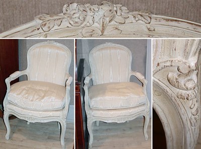 Lot 435 - Pair of Louis XV Style White Painted Fauteuils