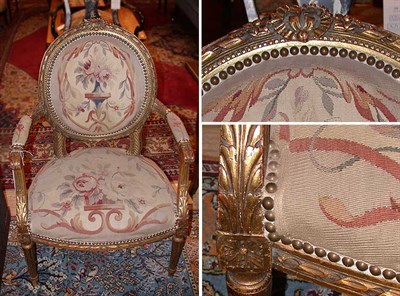 Lot 586 - Louis XVI Style Upholstered Gilt-Wood Fauteuil
