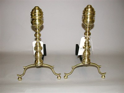 Lot 155 - Pair of Chippendale Style Brass Andirons...