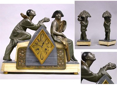 Lot 380 - Art Deco Patinated-Metal Figural Garniture...