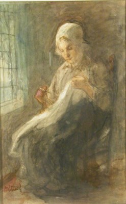 Lot 186 - Josef Israels Dutch, 1824-1911 WOMAN SEWING BY...