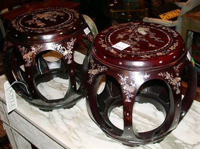 Lot 526 - Pair of Hardwood Drum-Form Stools