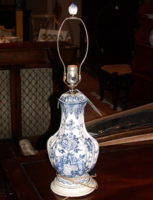 Lot 335 - Delft Pottery Vase Mounted as a lamp.