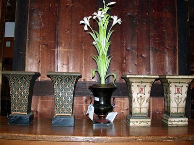 Lot 231 - Two Pairs of Empire Style Tole Painted Urns...