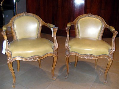 Lot 556 - Pair of Louis XV Style Beechwood and Leather...