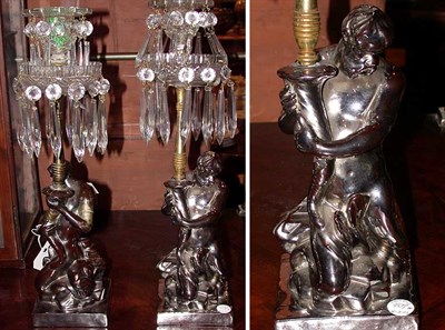 Lot 407 - Pair of Silver Lustre Candlesticks with Crystals