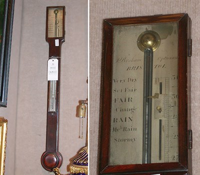 Lot 334 - George III Mahogany Stick Barometer P. Braham,...