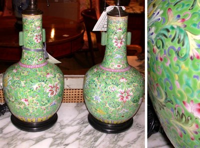 Lot 476 - Pair of Chinese Famille Rose Porcelain Lamps
