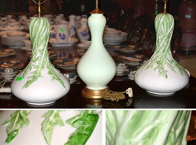 Lot 292 - Pair of Glazed Earthenware Lamps Together with...