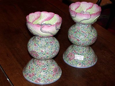 Lot 242 - Pair of Chinese Enamel Lotus Blossom Urns