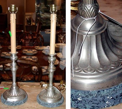 Lot 301 - Pair of Pewter Candlesticks Each mounted as a...