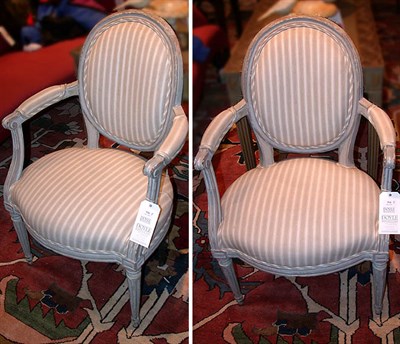 Lot 516 - Pair of Louis XVI Style Gray Painted Fauteuils