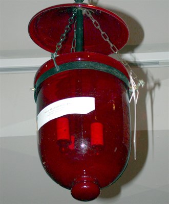Lot 448 - Ruby Red Glass Bell-Form Hall Lantern