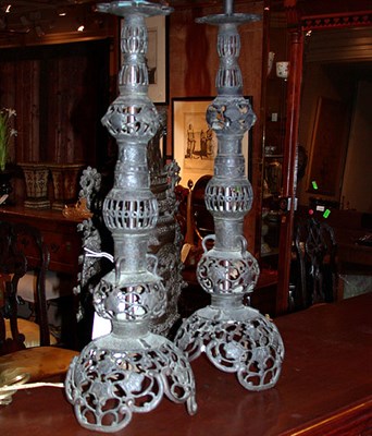 Lot 197 - Pair of Asian Pierced Metal Lamps