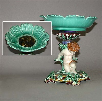 Lot 122 - Wedgwood Majolica Compote Molded as a cupid...