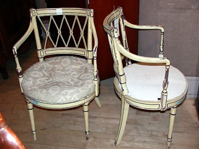 Lot 347 - Pair of Regency Style Cream Painted Armchairs