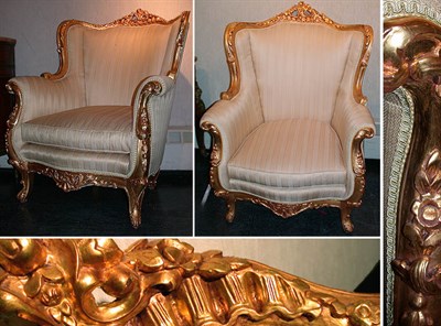 Lot 579 - Pair of Louis XV Style Gilt-Wood Upholstered...