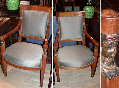 Lot 571 - Pair of Empire Style Upholstered Walnut Fauteuils