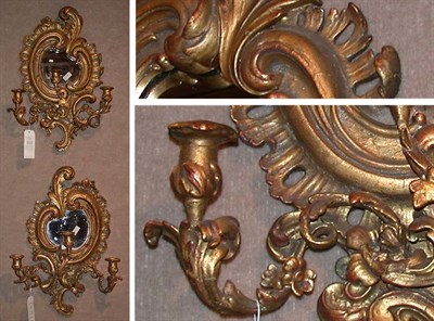 Lot 164 - Pair of Continental Rococo Gilt-Wood Girandole...
