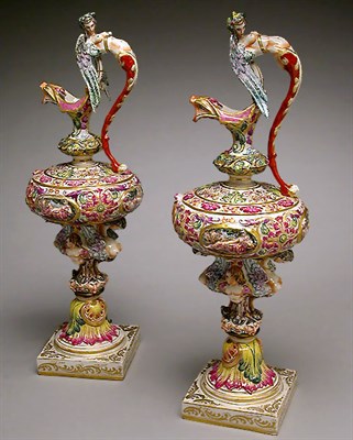 Lot 574 - Pair of Capodimonte Porcelain Ewers Height 17...