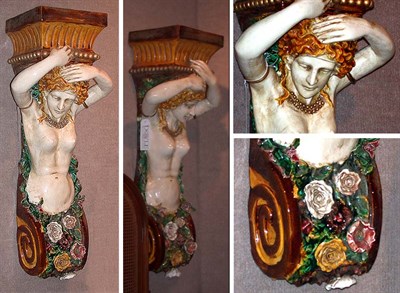 Lot 204 - Pair of Art Nouveau Style Majolica Figural...