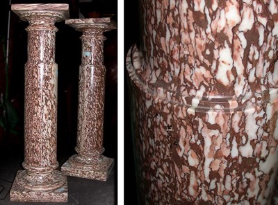 Lot 105 - Pair of Rouge Marble Columnar Pedestals Height...